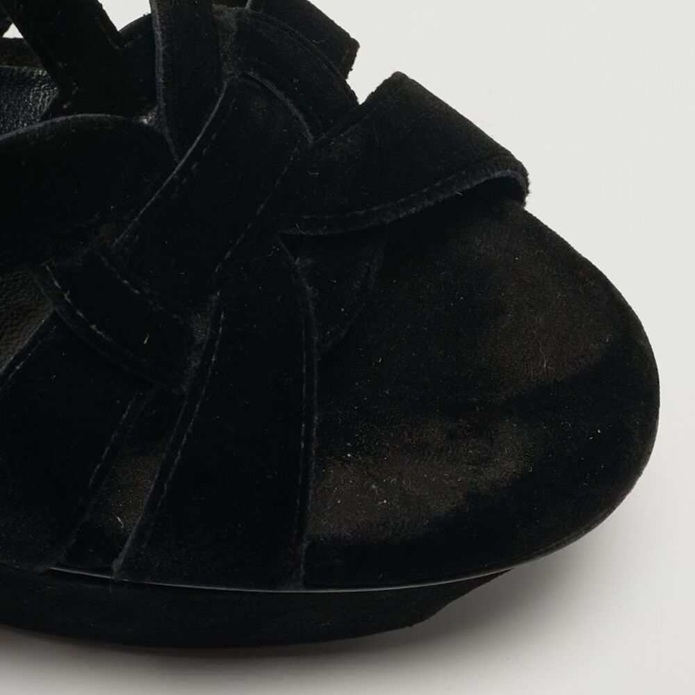 Saint Laurent Tribute Size 38 Black Velvet Platform Sandals - Picture 7 of 7
